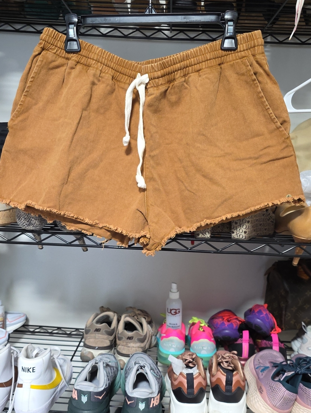 Volcom Women's Frayed Drawstring Jean Shorts - Brown